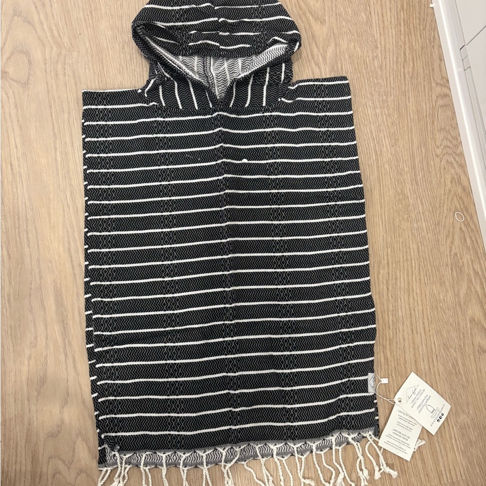 Black and White Striped Hooded Poncho